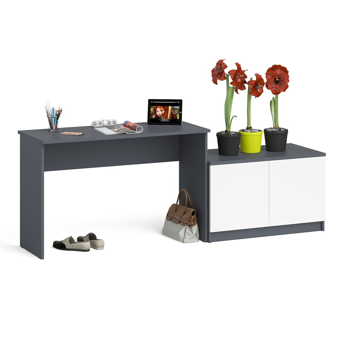 Изображение товара Стол письменный Свк Мори 210.8x76.6x50.4 см ЛДСП цвет графит/белый