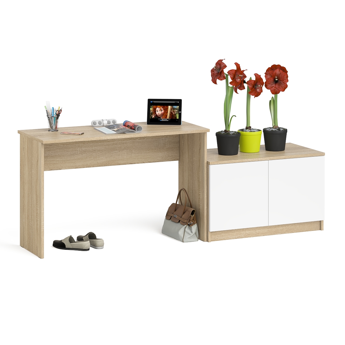 Изображение товара Стол письменный Свк Мори 210.8x76.6x50.4 см ЛДСП цвет дуб сонома/белый