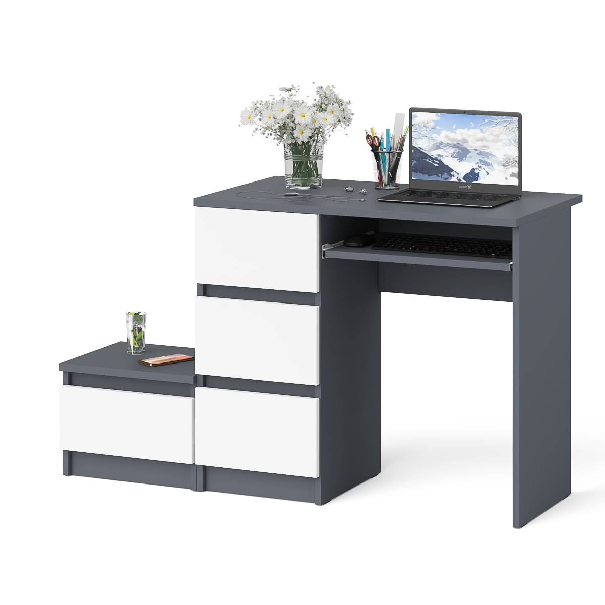 Изображение товара Игровой компьютерный стол Свк Мори МС-6 левый 130.4x76.6x50 см ЛДСП цвет графит/белый