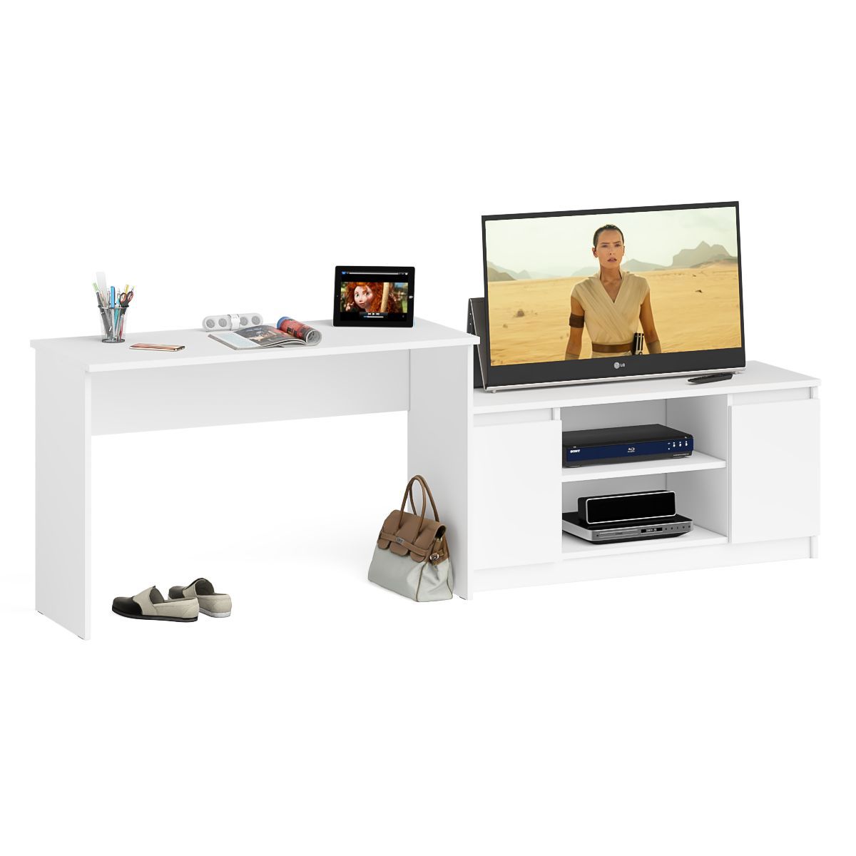 Изображение товара Стол письменный Свк Мори 1200+МТВ1200 240.8x76.6x50 см ЛДСП цвет белый