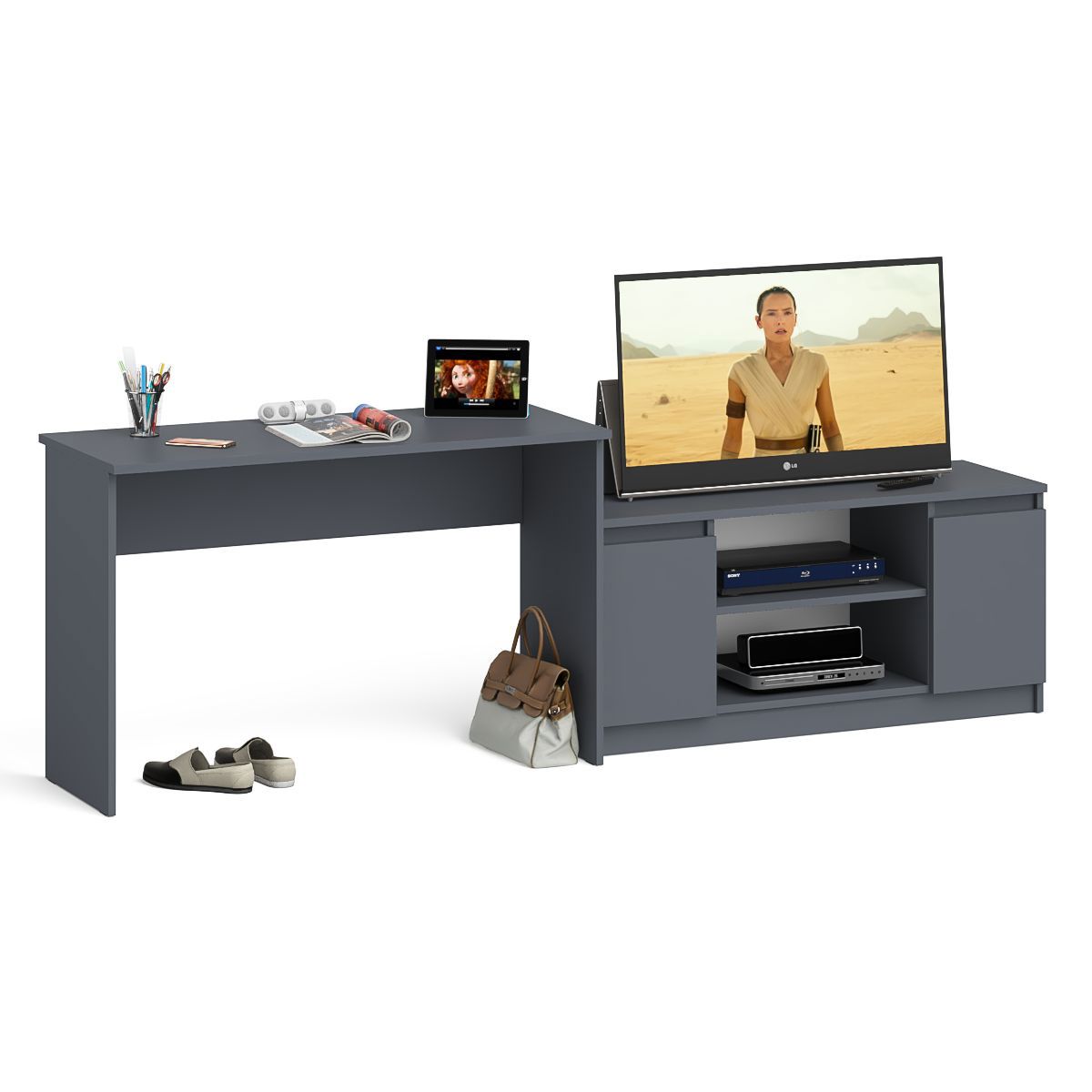 Изображение товара Стол письменный Свк Мори 1200+МТВ1200 240.8x76.6x50 см ЛДСП цвет графит