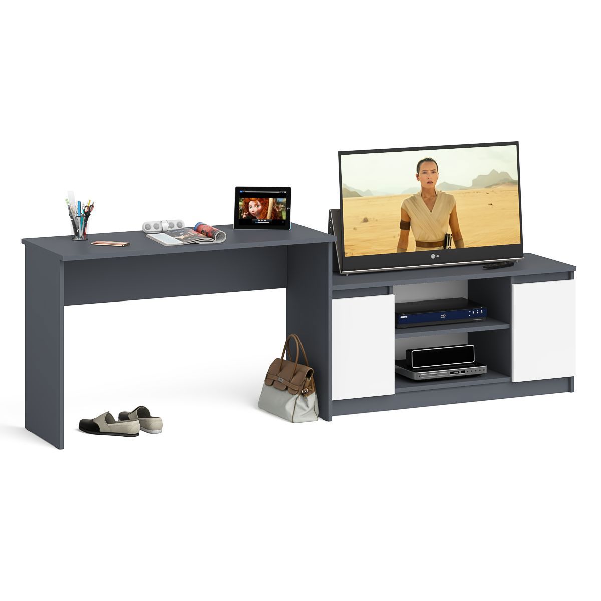 Изображение товара Стол письменный Свк Мори 1200+МТВ1200 240.8x76.6x50 см ЛДСП цвет графит/белый