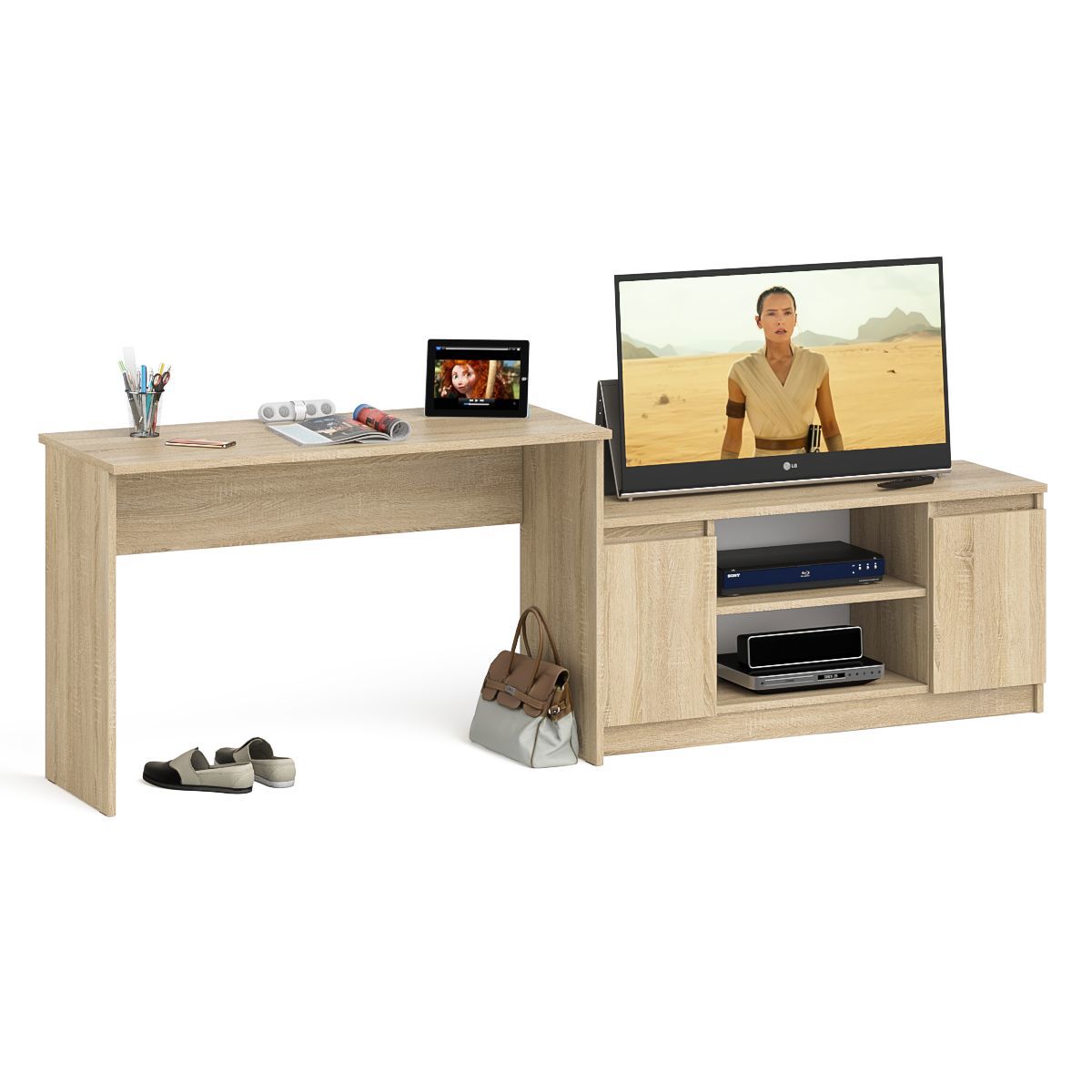 Изображение товара Стол письменный Свк Мори 1200+МТВ1200 240.8x76.6x50 см ЛДСП цвет дуб сонома