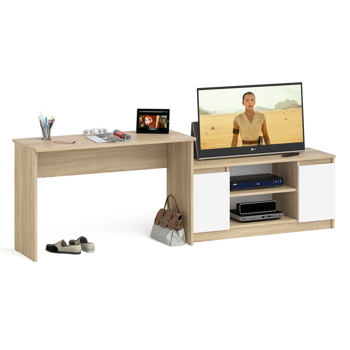 Изображение товара Стол письменный Свк Мори 1200+МТВ1200 240.8x76.6x50 см ЛДСП цвет дуб сонома/белый