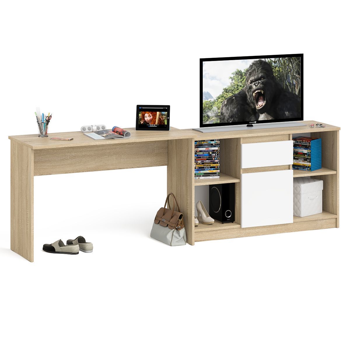 Изображение товара Стол письменный Свк Мори 240.8x76.6x50 см ЛДСП цвет дуб сонома/белый 1026726K