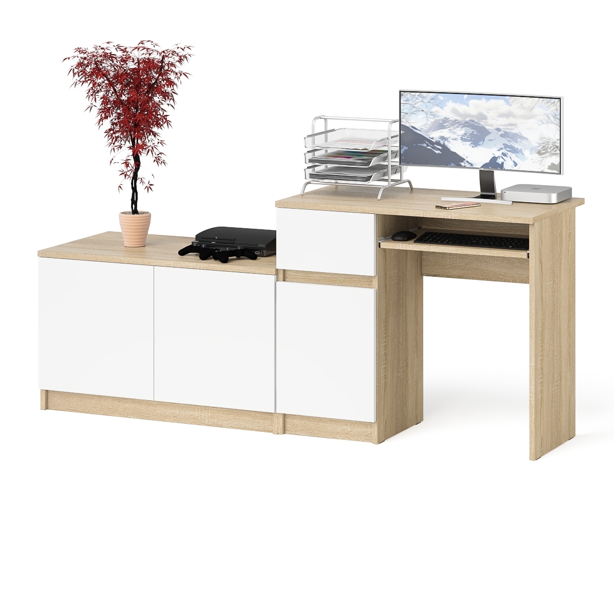 Изображение товара Игровой компьютерный стол Свк Мори МС-1 левый 180.4x76.6x50.4 см ЛДСП цвет дуб сонома/белый