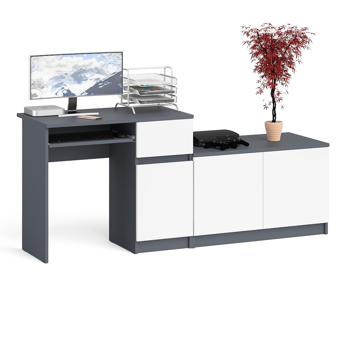 Изображение товара Игровой компьютерный стол Свк Мори МС-1 правый 180.4x76.6x50.4 см ЛДСП цвет графит/белый