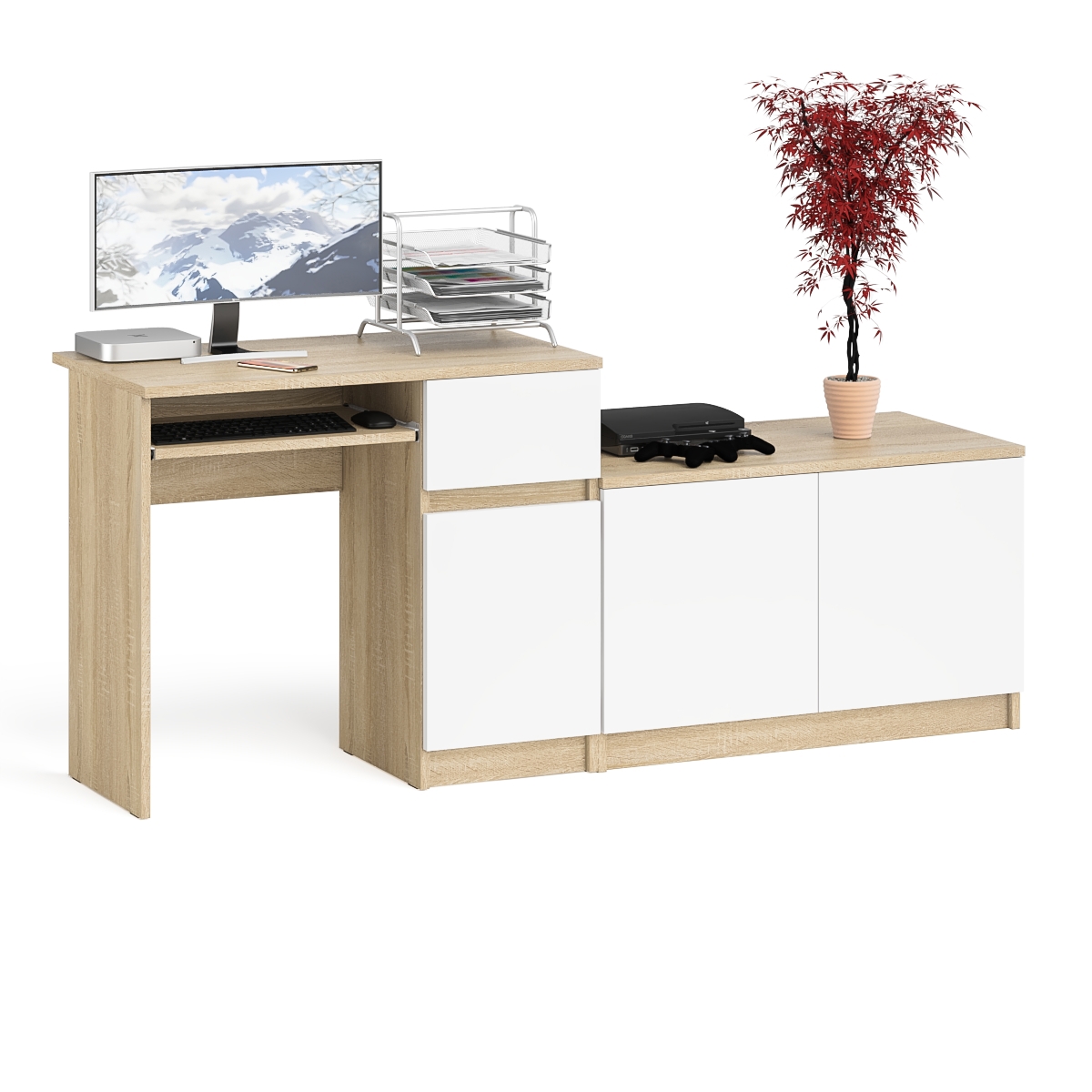 Изображение товара Игровой компьютерный стол Свк Мори МС-1 правый 180.4x76.6x50.4 см ЛДСП цвет дуб сонома/белый