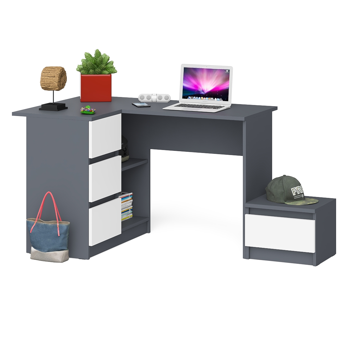 Изображение товара Стол компьютерный угловой Свк Мори МС-16 левый 164.8x76.6x84.9 см ЛДСП цвет графит/белый