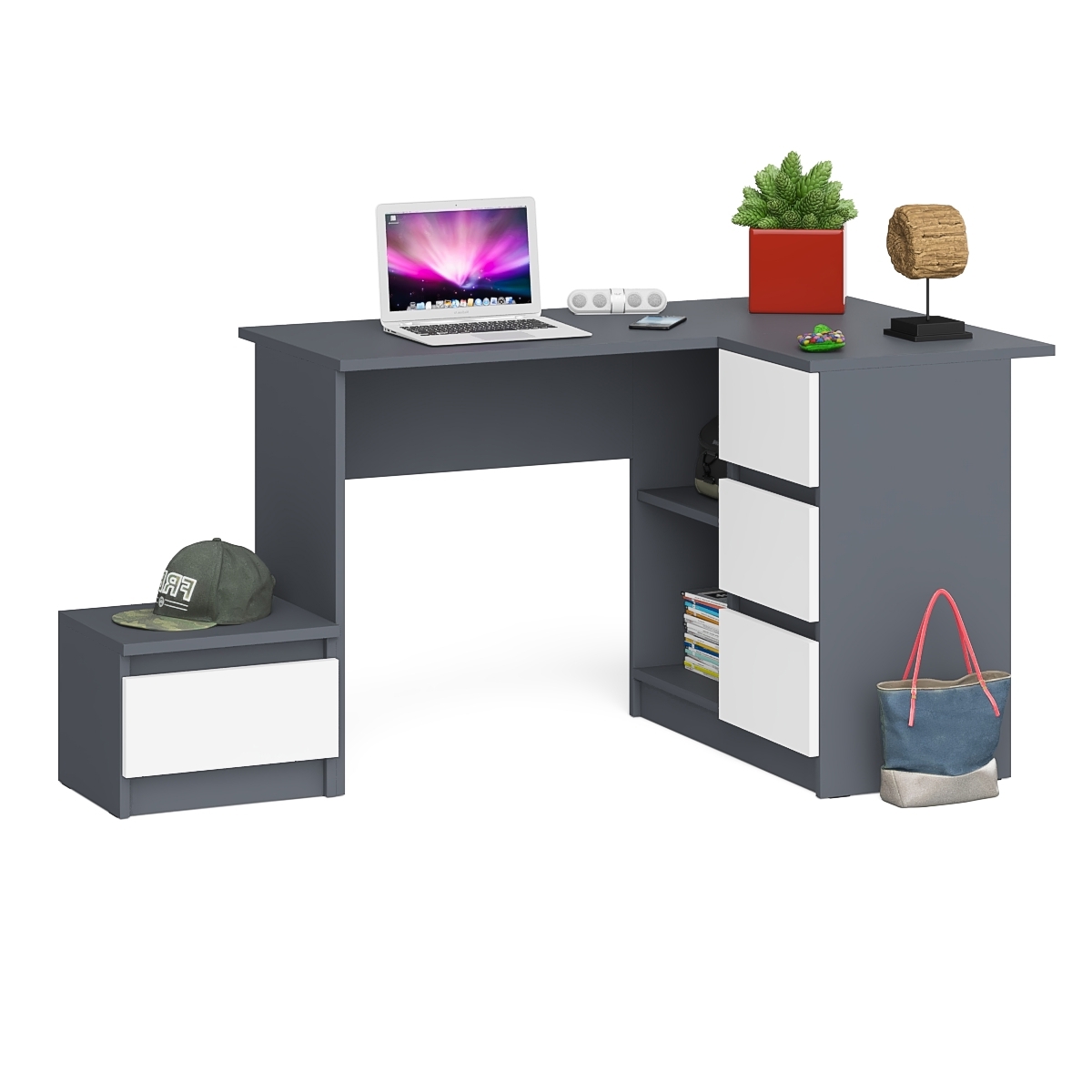 Изображение товара Стол компьютерный угловой Свк Мори МС-16 правый 164.8x76.6x84.9 см ЛДСП цвет графит/белый