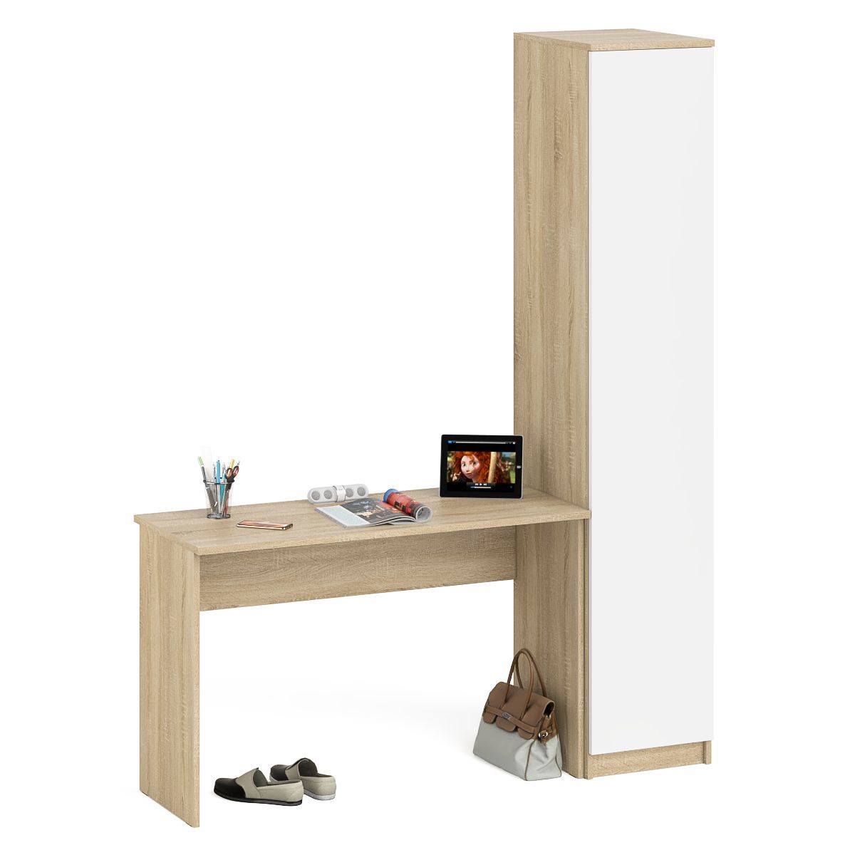 Изображение товара Стол письменный Свк Мори 160.8x209.6x50.4 см ЛДСП цвет дуб сонома/белый