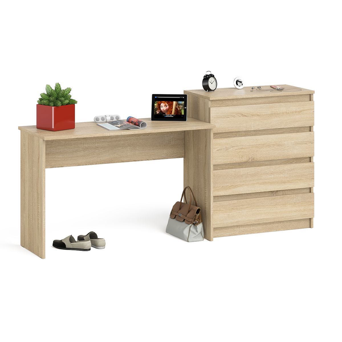 Изображение товара Письменный стол СВК Мори МСП1200.1+МК800.4 — минималистичный комплект с комодом