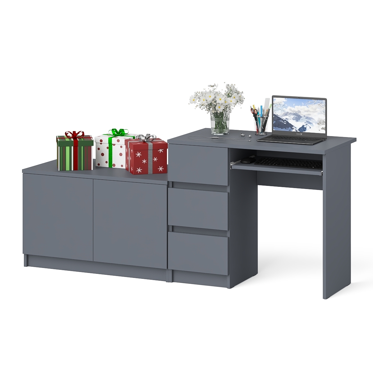Изображение товара Стол компьютерный Свк Мори МС-6 ящики слева 180.4x76.6x50.4 см ЛДСП цвет графит