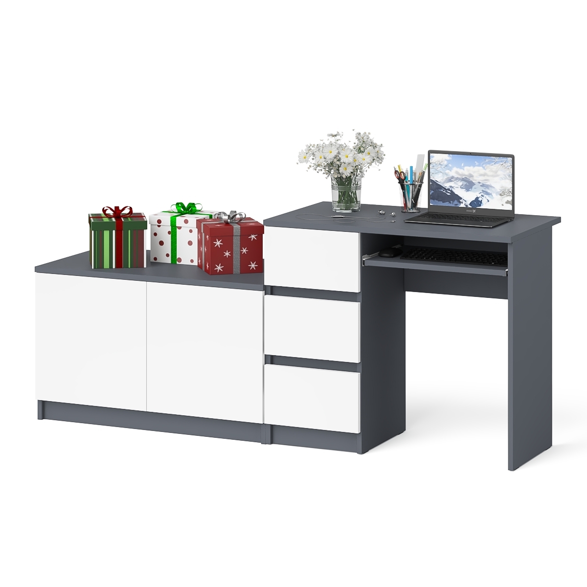 Изображение товара Стол компьютерный Свк Мори МС-6 ящики слева 180.4x76.6x50.4 см ЛДСП цвет графит/белый