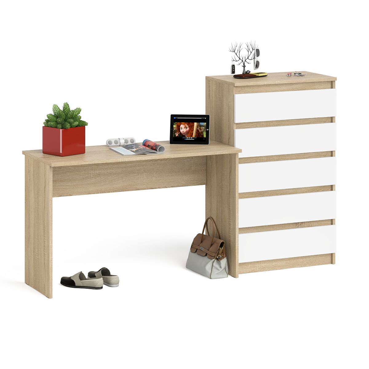 Изображение товара Письменный стол Свк Мори 190.8x114x50 см с комодом 5 ящиков