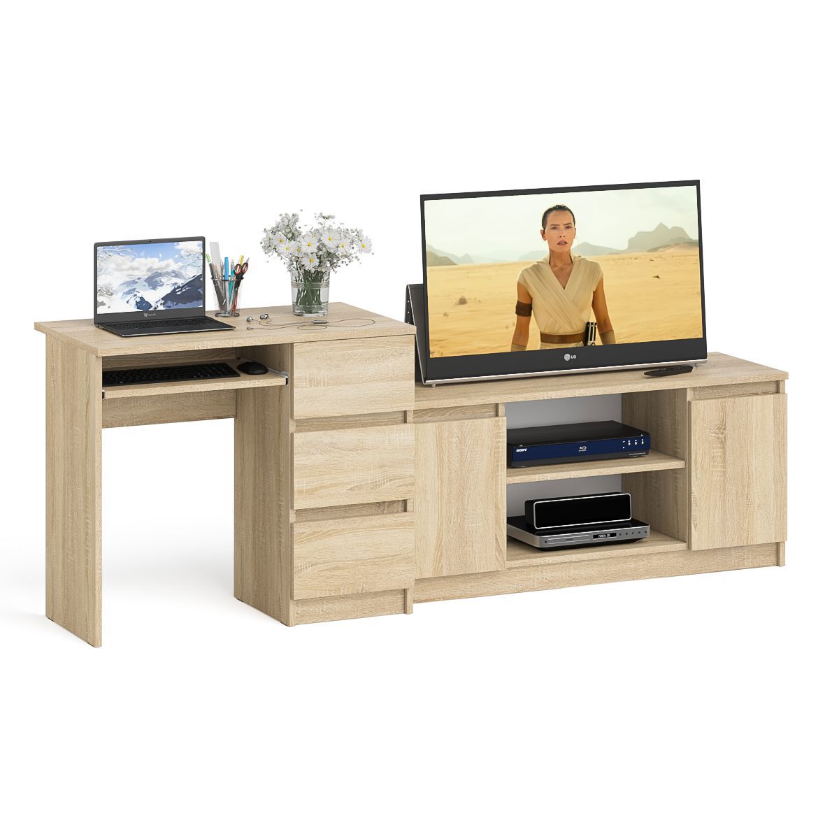 Изображение товара Стол компьютерный СВК МС-6П+МТВ1200.1 с тумбой справа, дуб сонома