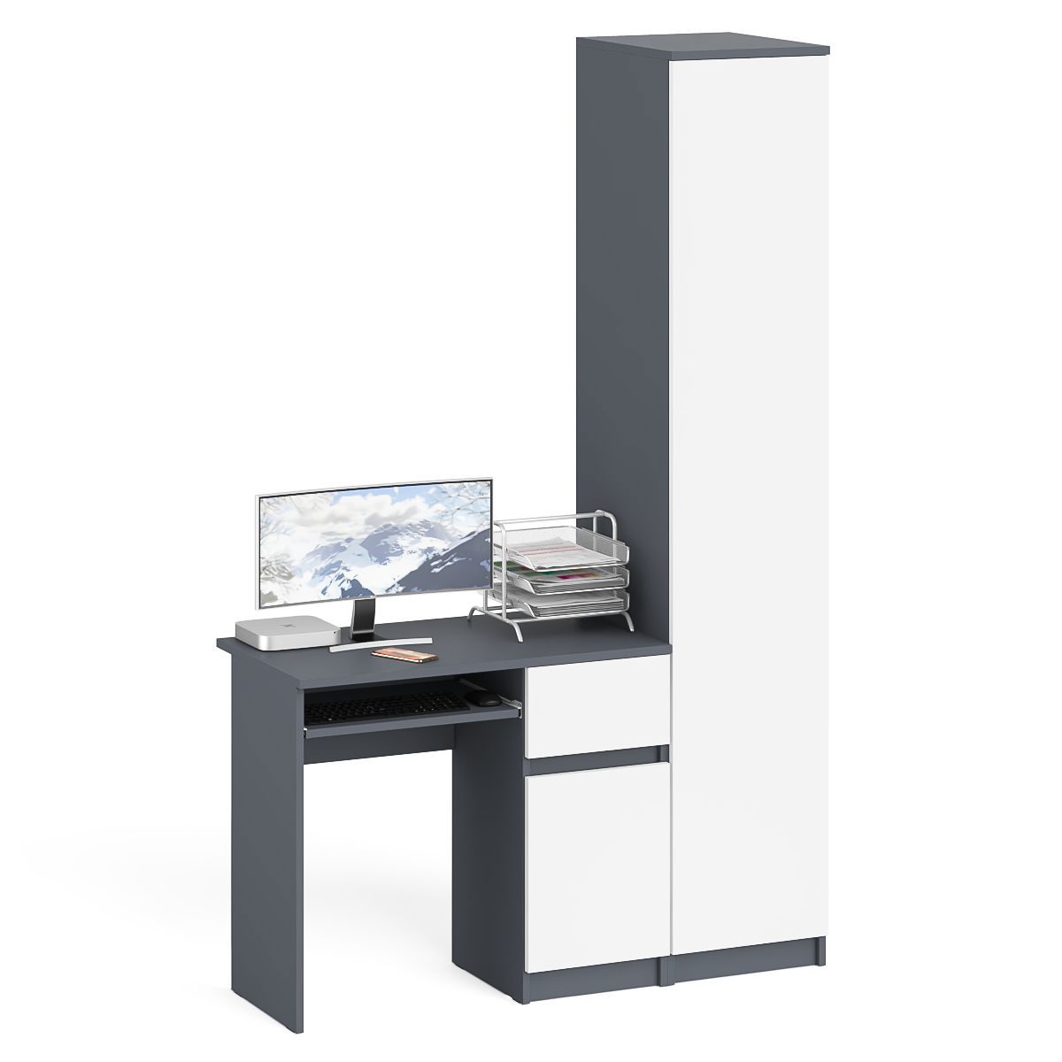 Изображение товара Стол компьютерный СВК МС-1П+МШ400.1 Правый с пеналом, графит/белый