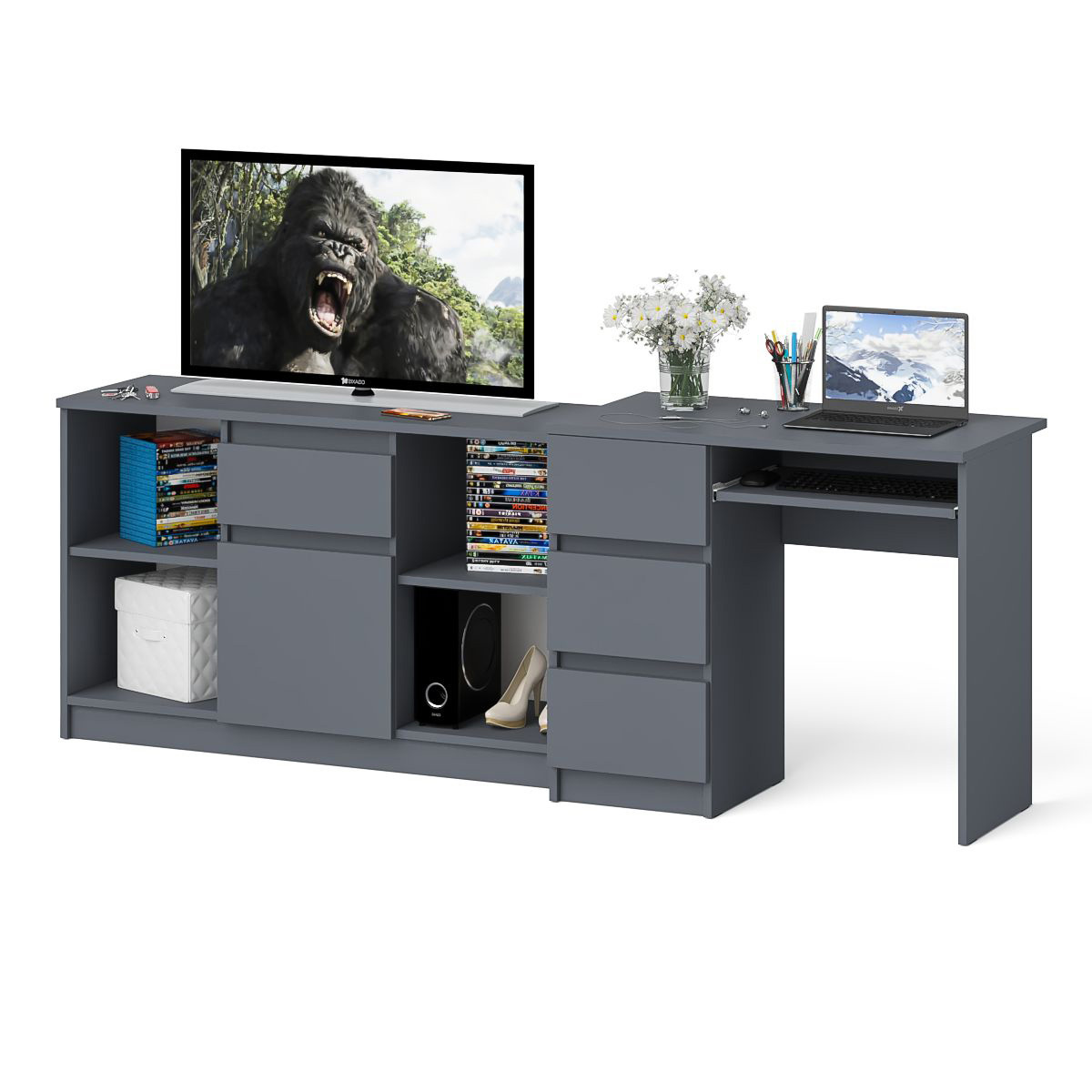 Изображение товара Стол компьютерный СВК МС-6Л+МТВ1204.1 Левый с тумбой графит