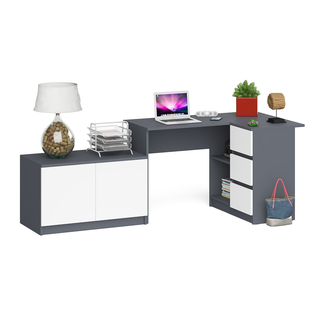 Изображение товара Стол компьютерный Свк Мори МС-16П+МА900.1 правый угловой графит/белый