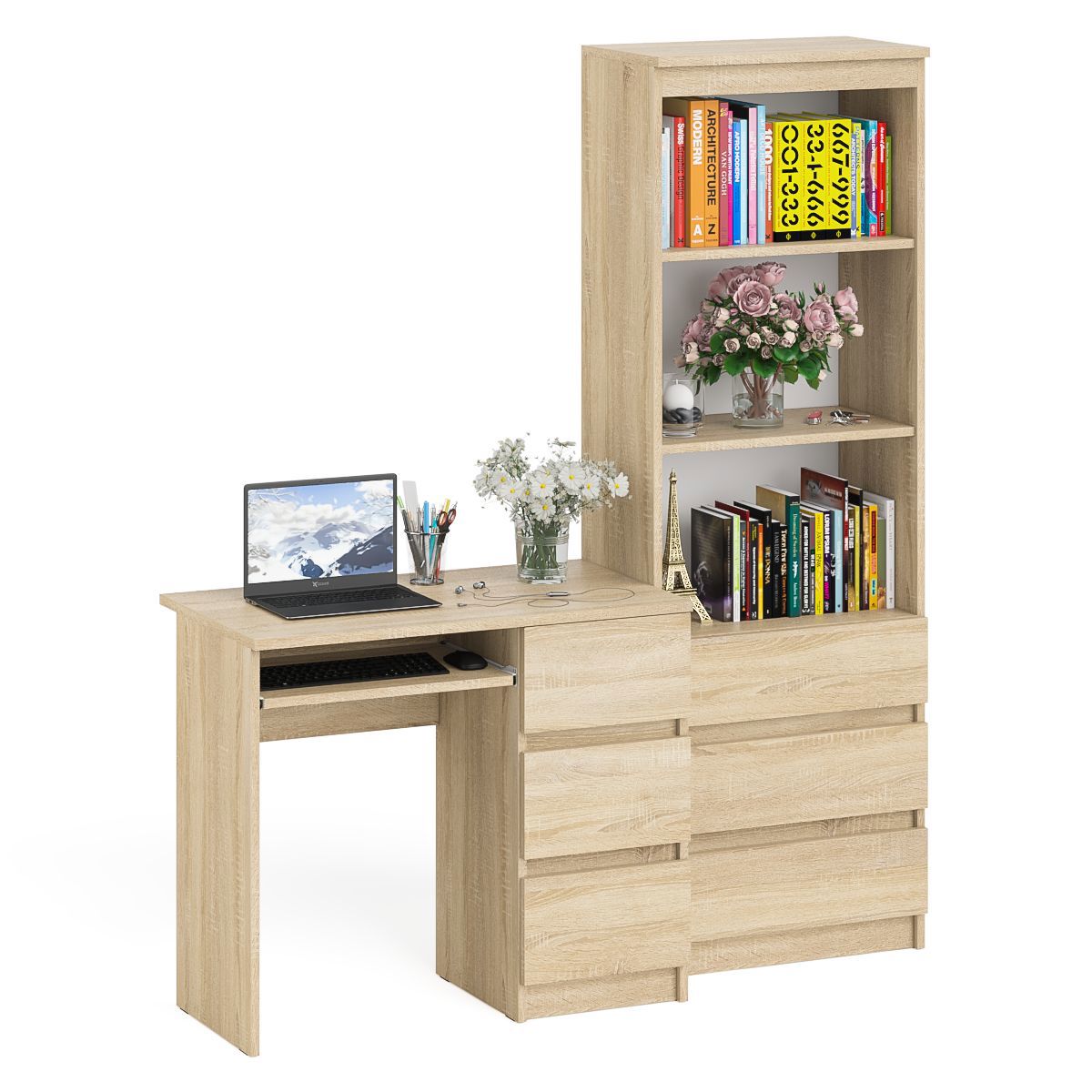 Изображение товара Стол компьютерный СвК Мори МСТ600.3 с тумбой справа и стеллажом