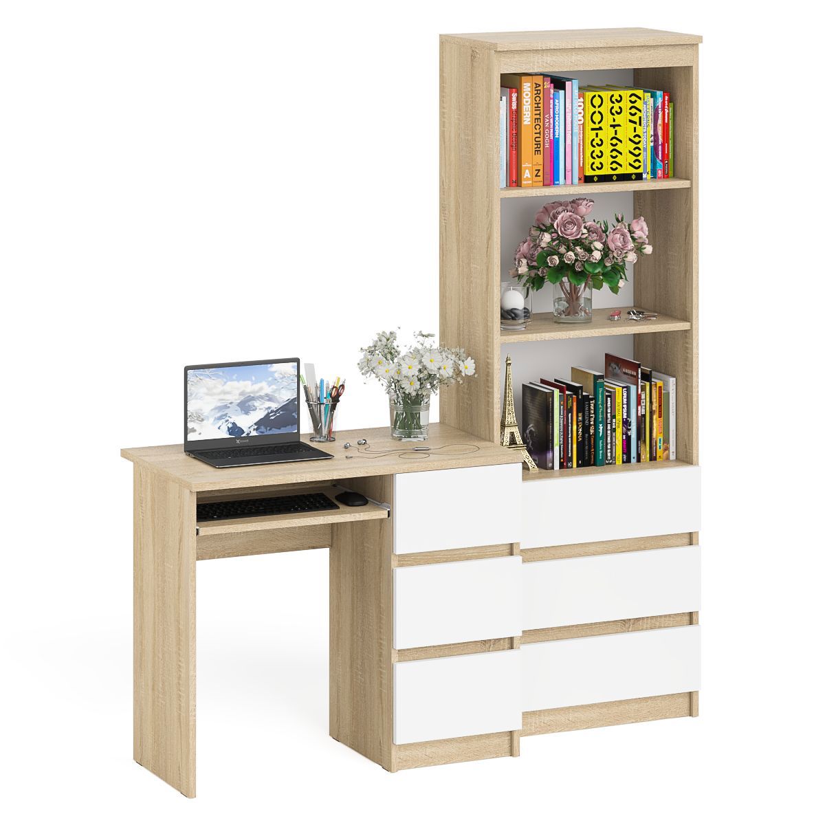 Изображение товара Стол Свк Мори МСТ600.3 с тумбой справа и стеллажом 150.4x50x179.6 см