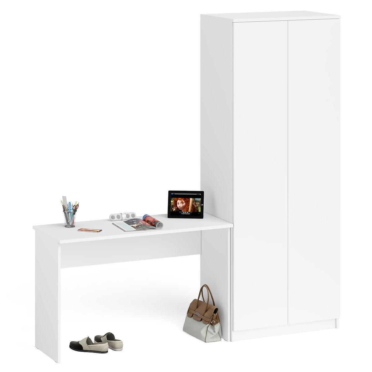 Изображение товара Письменный стол СВК Мори МСП1200.1 + Шкаф МШ800.1 Белый