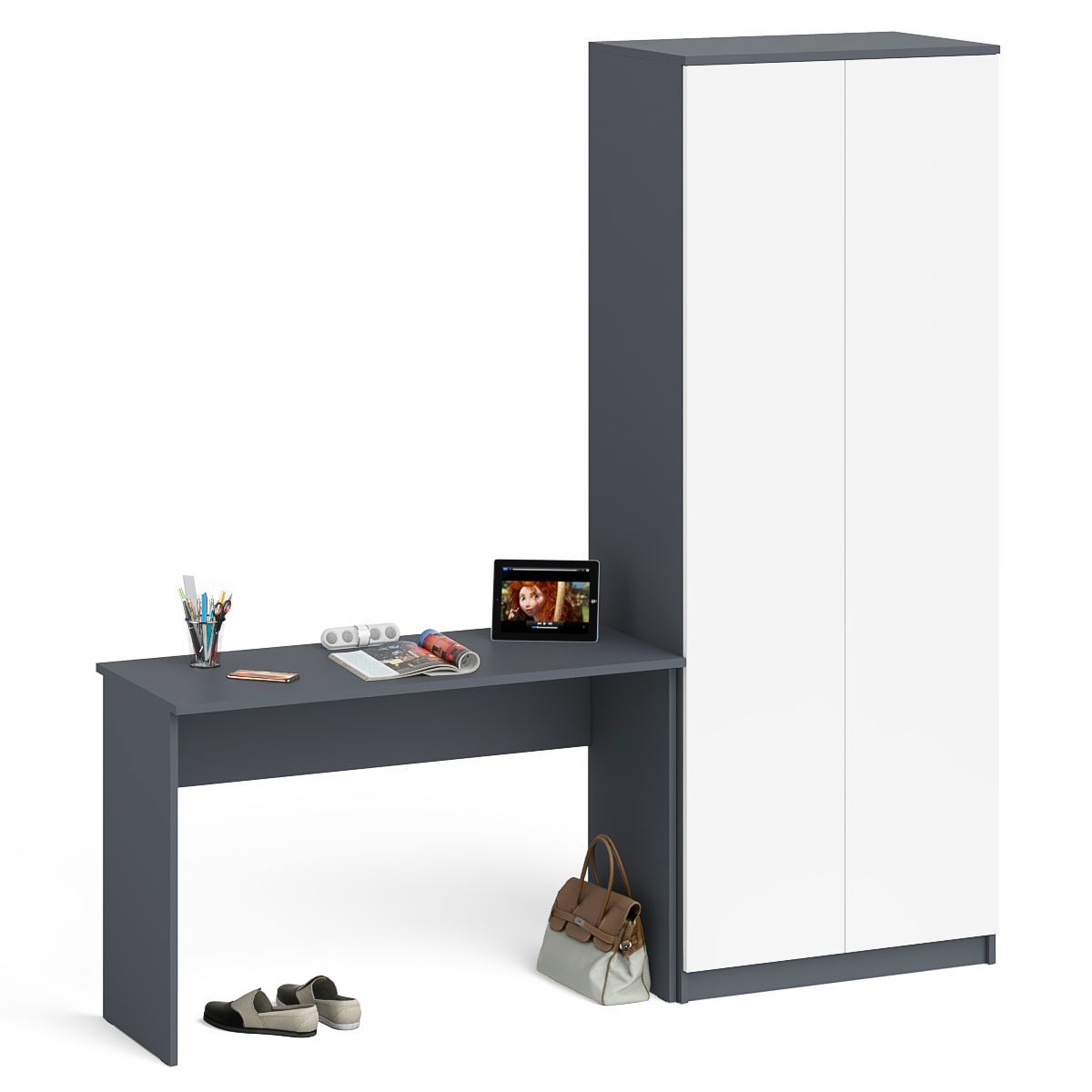 Изображение товара Стол Мори СВК МСП1200.1+МШ800.1 - графит/белый минимализм