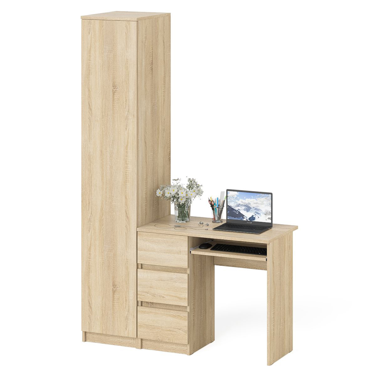 Изображение товара Стол компьютерный СВК Мори МС-6Л+МШ400.1 с пеналом дуб сонома