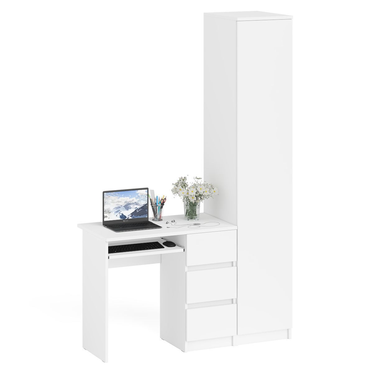 Изображение товара Стол компьютерный Свк Мори МС-6 с пеналом 130.4x209.6x50.4 см ЛДСП цвет белый