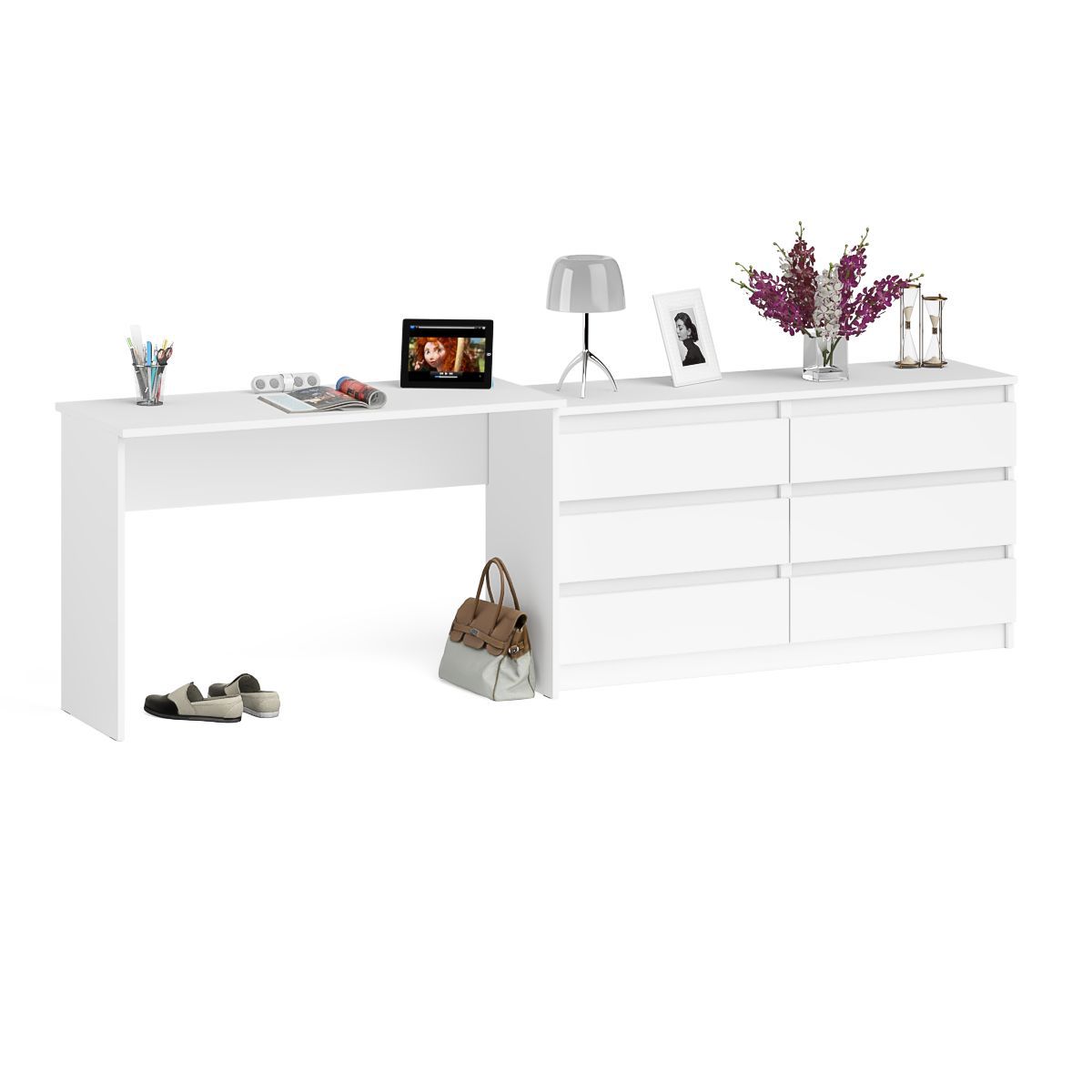Изображение товара Стол письменный Свк Мори с комодом 258.4x76.6x50 см ЛДСП цвет белый