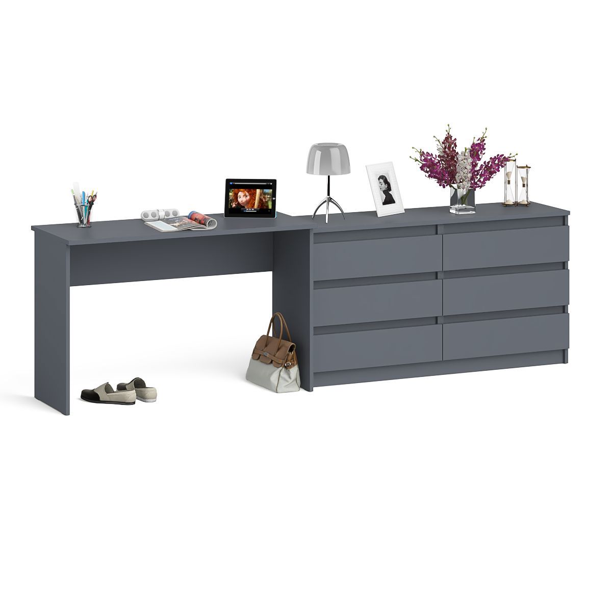 Изображение товара Стол письменный Свк Мори с комодом 258.4x76.6x50 см ЛДСП цвет графит