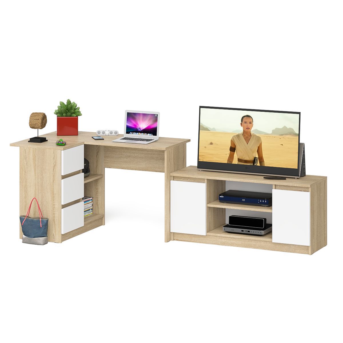 Изображение товара Стол компьютерный МС-16Л+МТВ1200.1 СВК дуб сонома/белый — угловой, 244,8x84,9x76,6 см