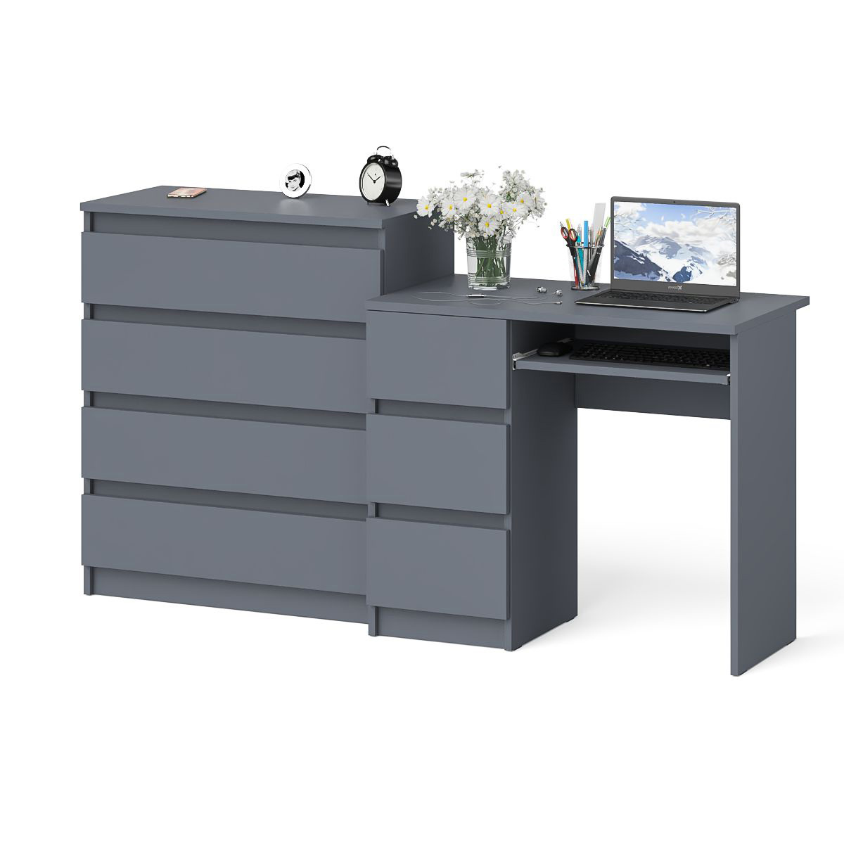 Изображение товара Стол компьютерный Свк Мори МС-6 левый с комодом МК800.4 170.4x94x50 см ЛДСП цвет графит