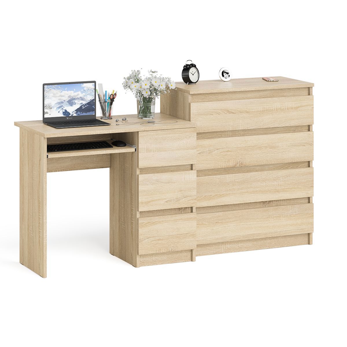 Изображение товара Стол компьютерный СВК МС-6П+МК800.4 с комодом, дуб сонома, 170 см Изображение товара Стол компьютерный СВК МС-6П+МК800.4 с комодом, дуб сонома, 170 см