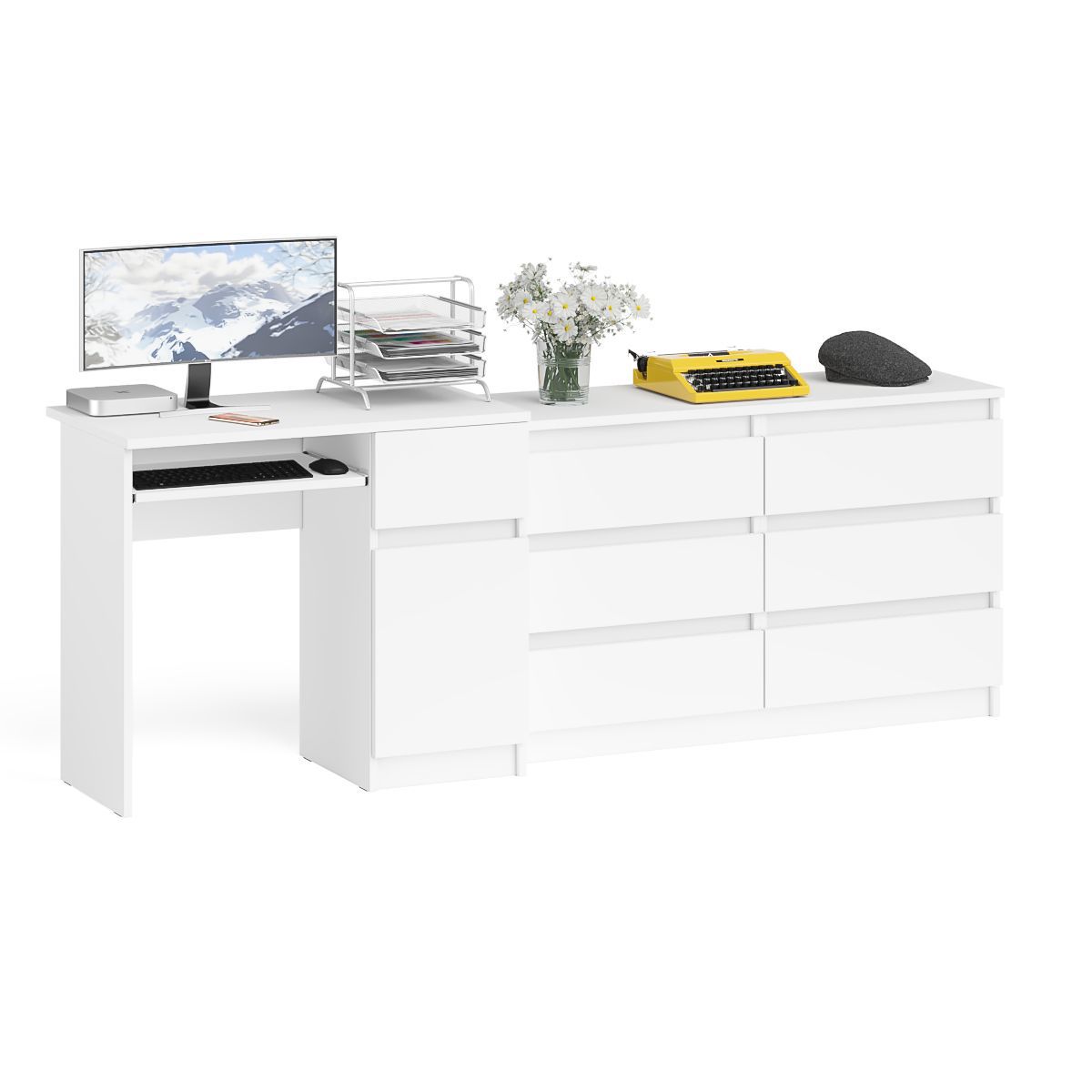 Изображение товара Стол компьютерный СВК Мори МС-1П+МК1200.6 с комодом и тумбой, белый