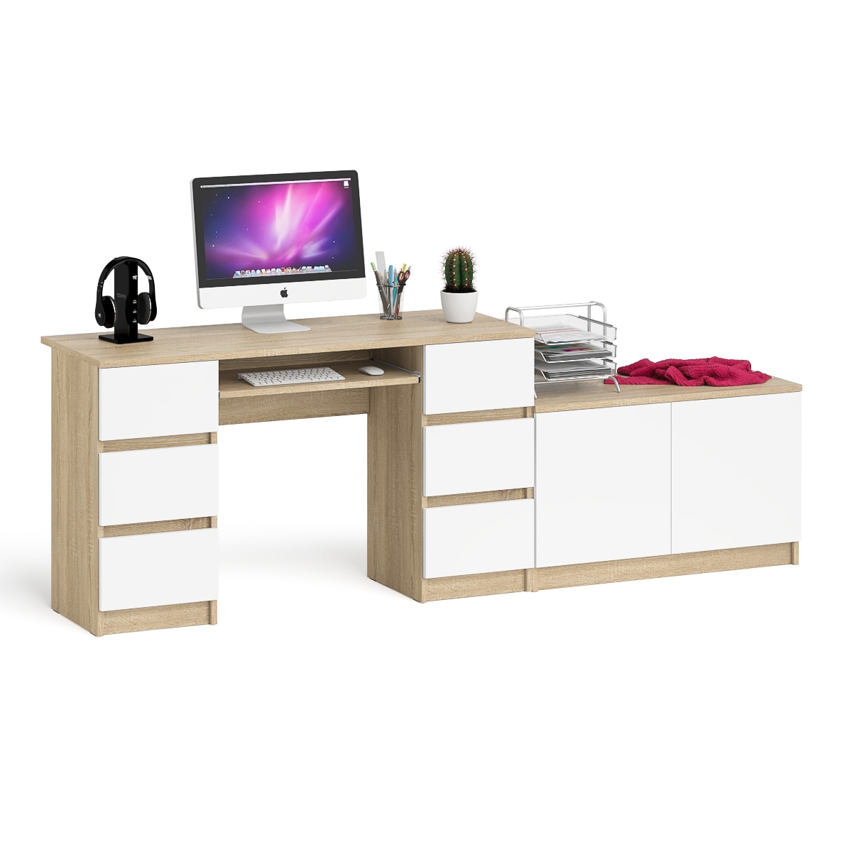 Изображение товара Стол компьютерный СвК Мори МС-2 с тумбой МА900.1 — белый дуб сонома