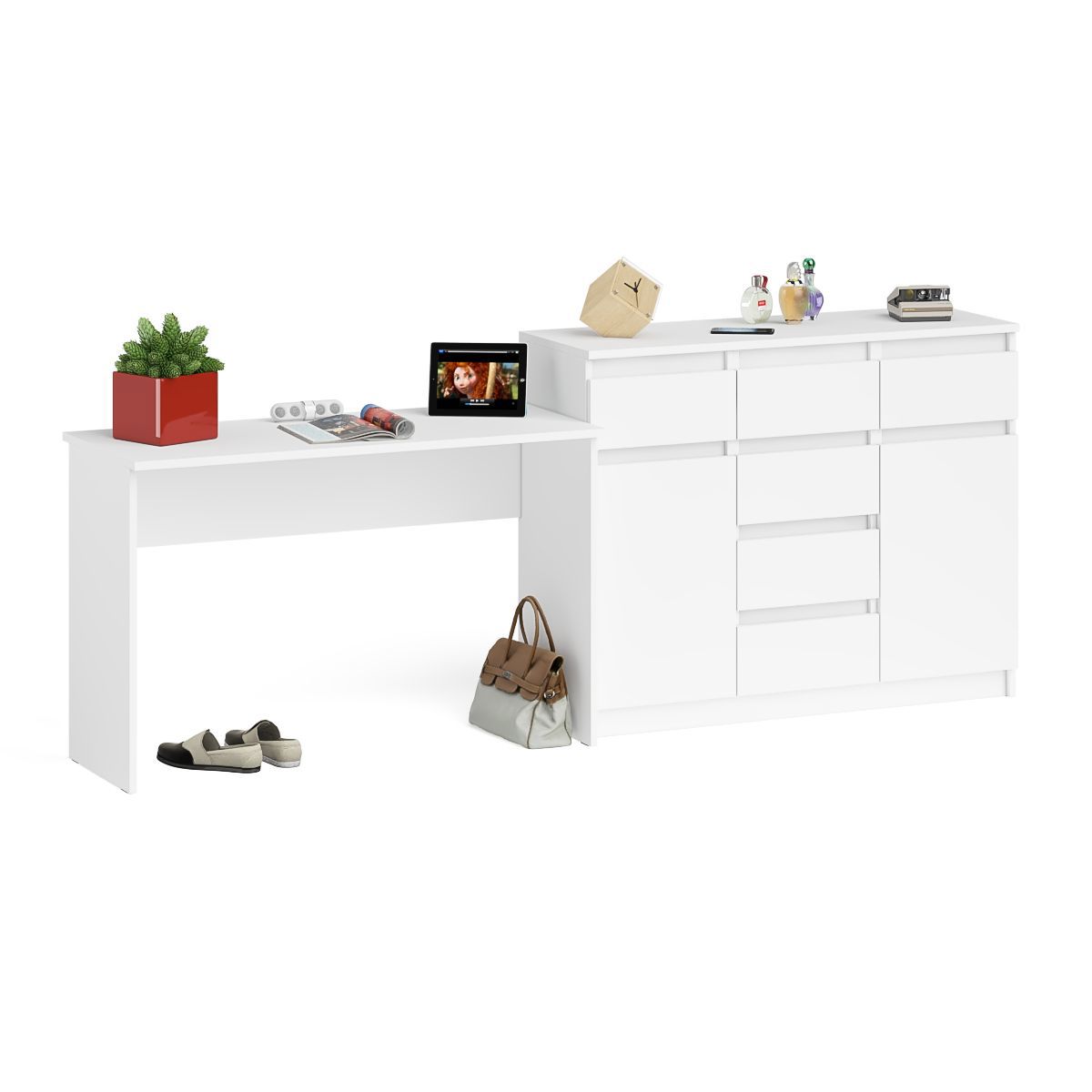 Изображение товара Стол письменный Свк Мори МСП1200.1 с комодом 240.8x94x50 см ЛДСП цвет белый