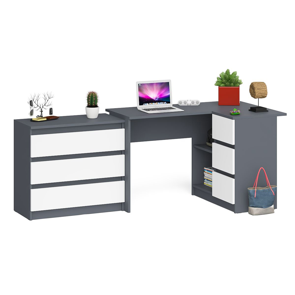 Изображение товара Компьютерный стол СВК Мори МС-16П+МК800.1 правый, графит/белый