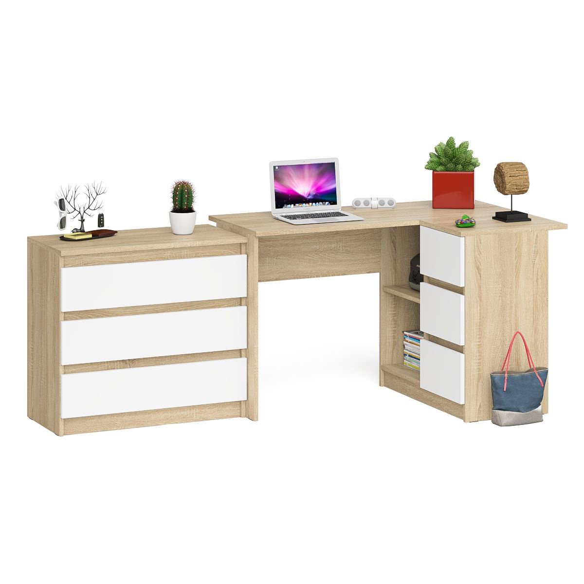 Изображение товара Стол компьютерный Свк Мори МС-16 правый 204.8x76.6x84.9 см ЛДСП цвет дуб сонома/белый