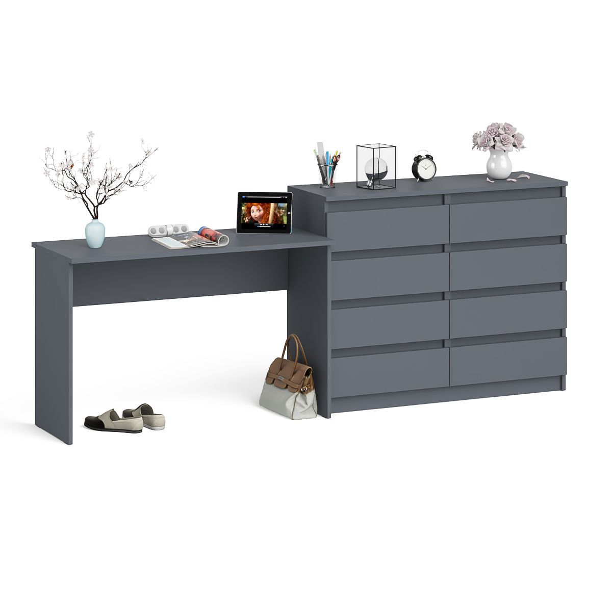 Изображение товара Стол компьютерный СвК Мори МСП1200.1+МК1200.8 с комодом 240.8x94x50 см