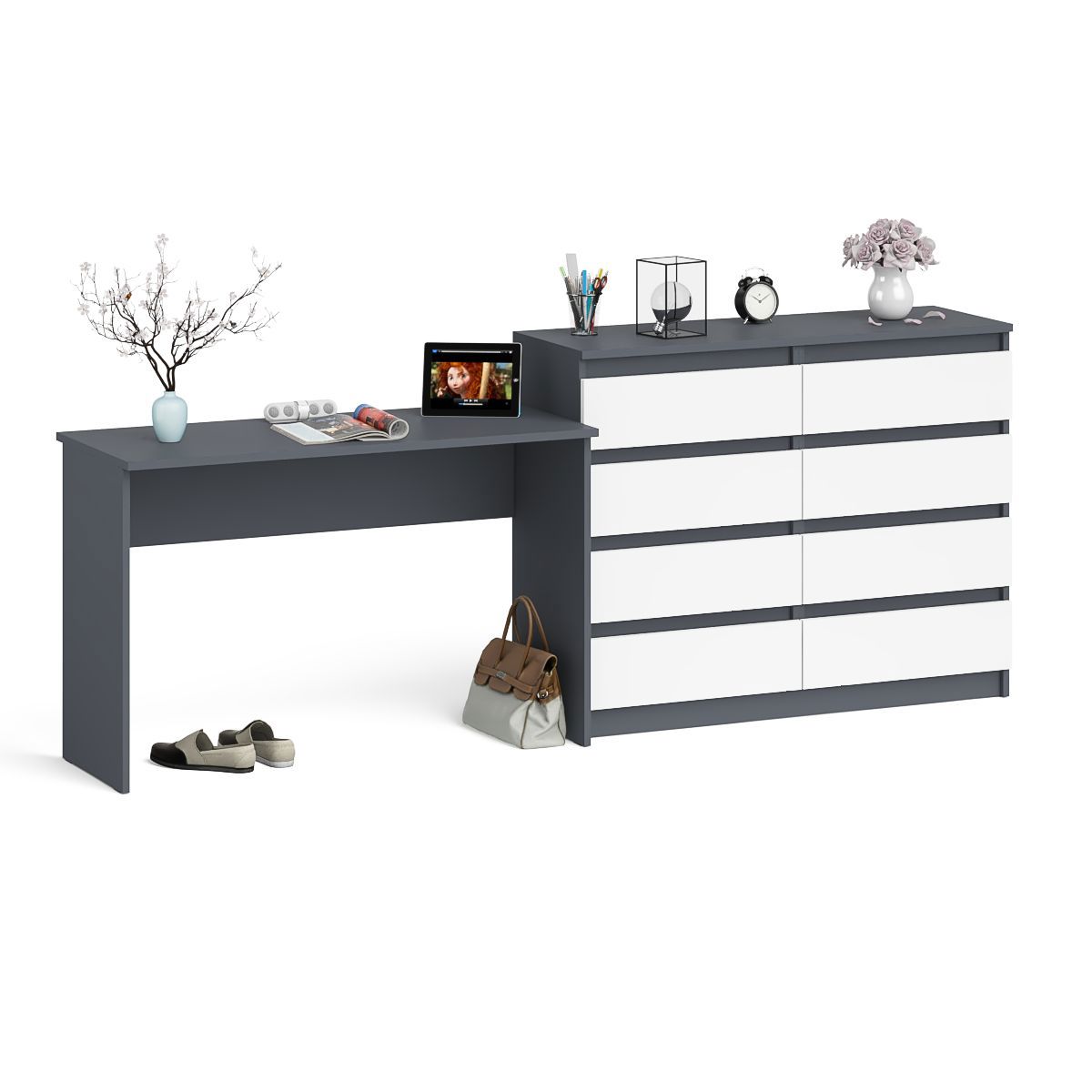 Изображение товара Стол компьютерный СвК Мори МСП1200.1+МК1200.8 графит/белый