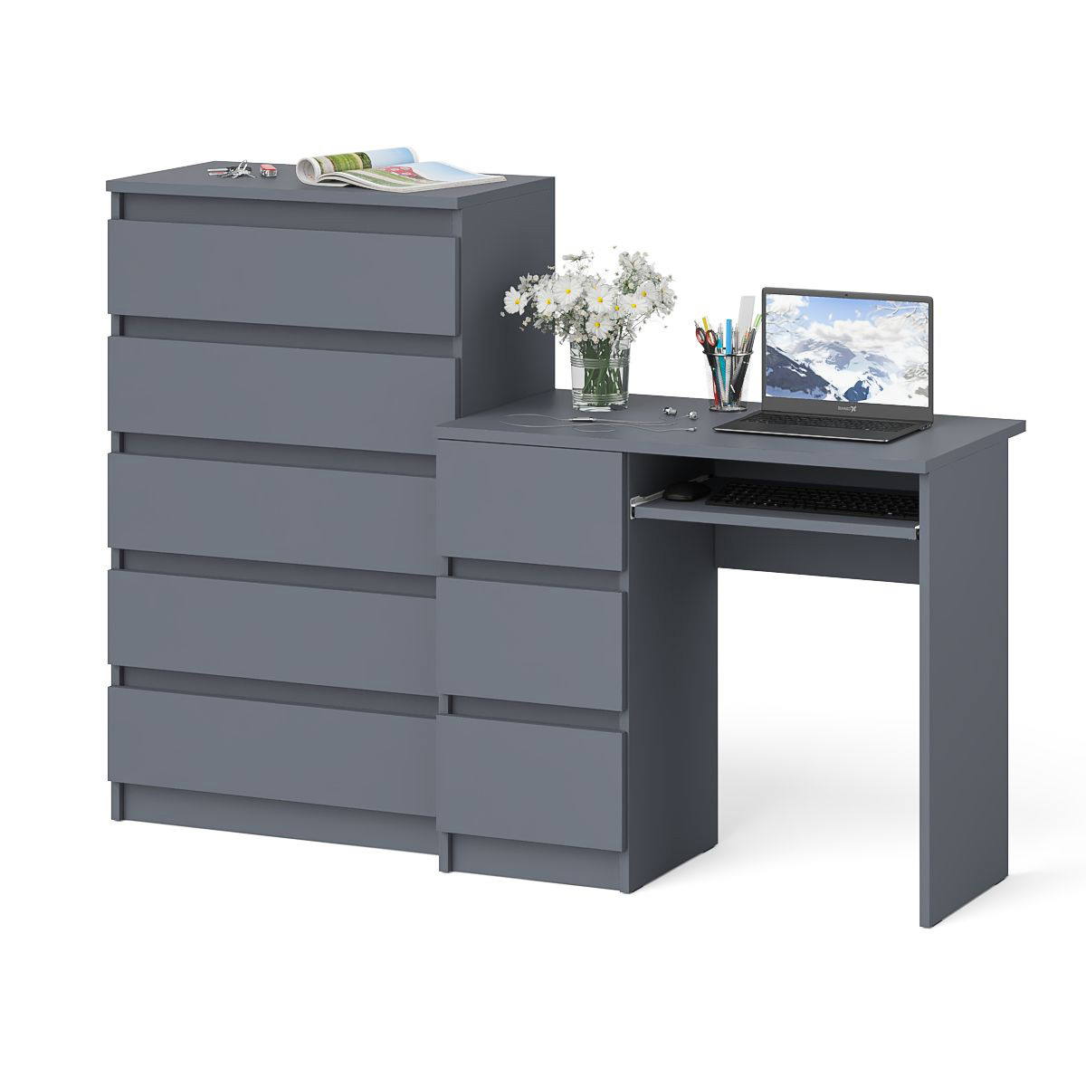 Изображение товара Компьютерный стол СВК МС-6Л+МК700.5 Левый с комодом, графит