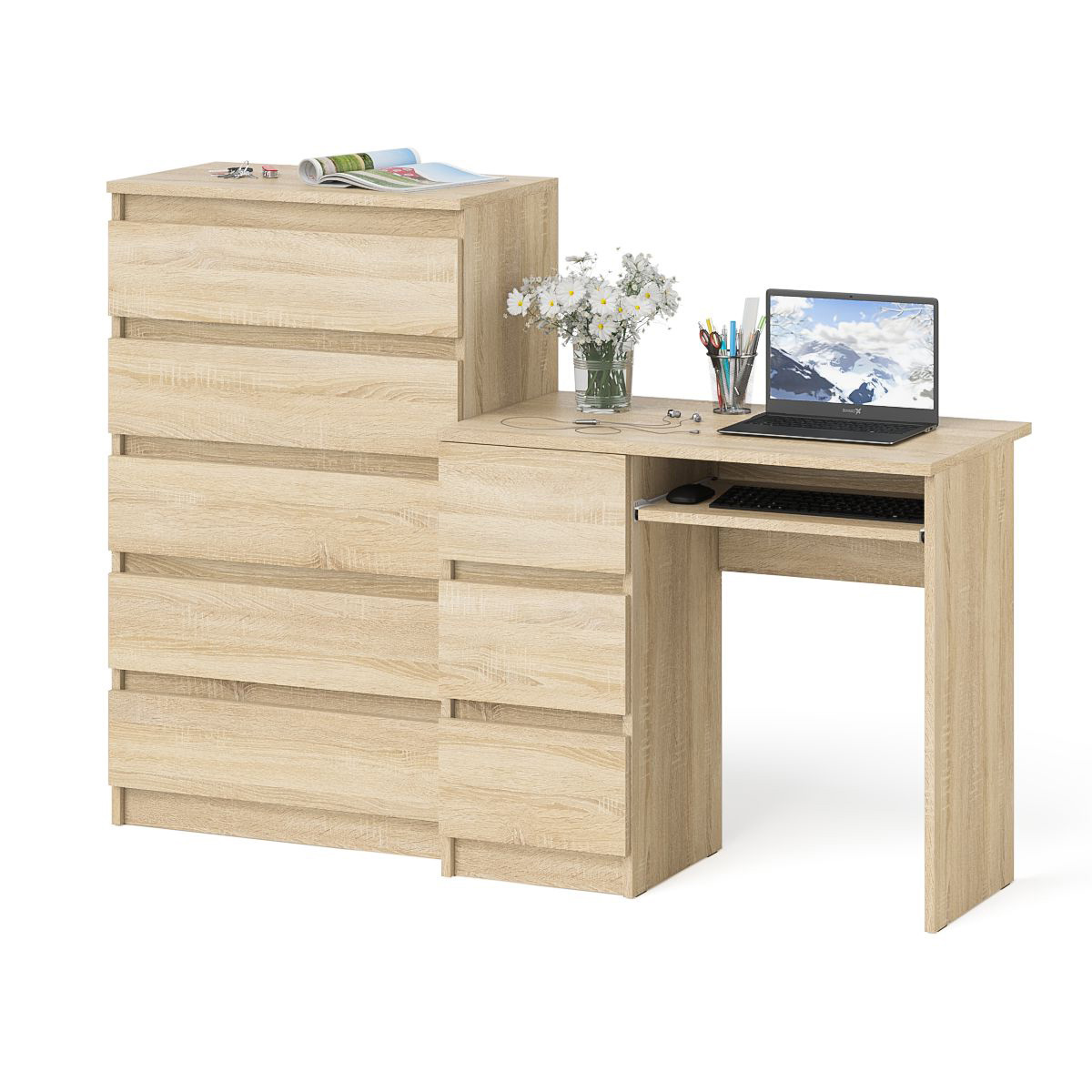 Изображение товара Стол компьютерный СВК Мори МС-6Л+МК700.5 с комодом, дуб сонома