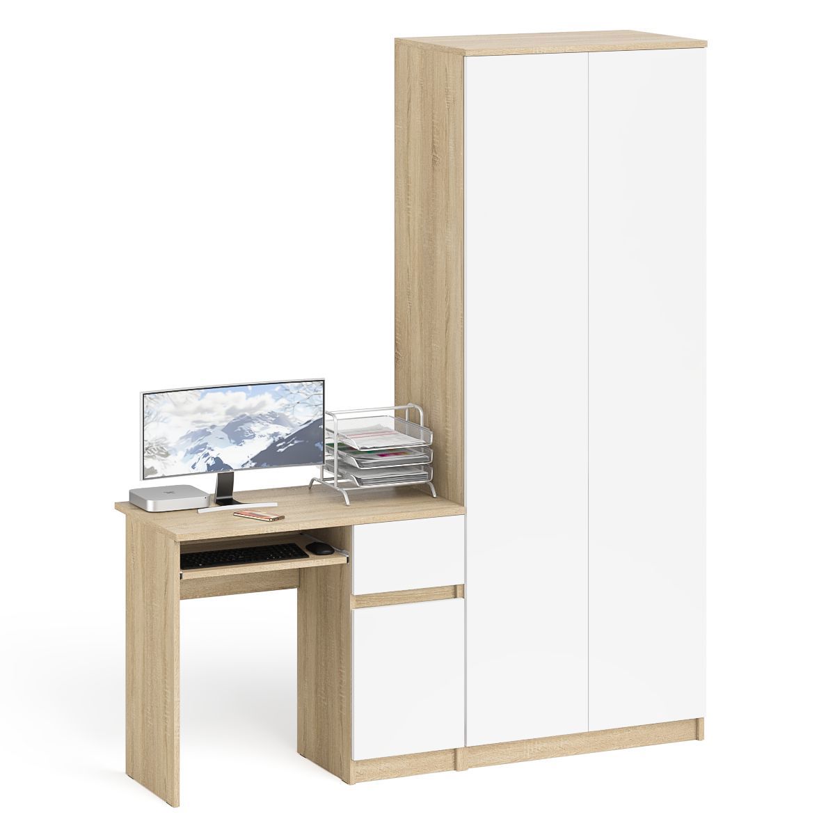 Изображение товара Компьютерный стол Мори МС-1П+800.1 и шкаф МШ800.1 Дуб сонома/белый