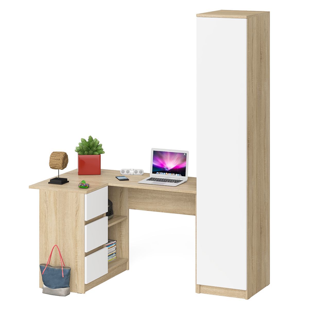 Изображение товара Стол компьютерный Свк Мори МС-16Л и пенал МШ400.1 164.8x209.6x84.9 см ЛДСП цвет дуб сонома/белый