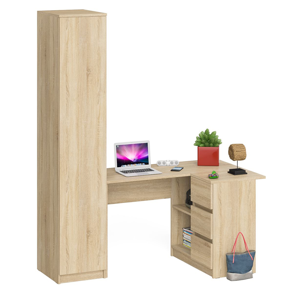 Изображение товара Стол компьютерный Свк Мори МС-16П и пенал МШ400.1 164.8x209.6x84.9 см ЛДСП цвет дуб сонома Изображение товара Стол компьютерный Свк Мори МС-16П и пенал МШ400.1 164.8x209.6x84.9 см ЛДСП цвет дуб сонома