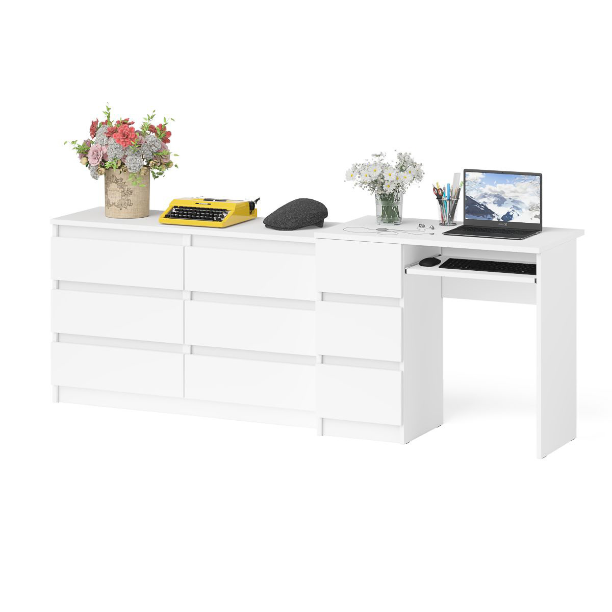 Изображение товара Стол компьютерный СВК Мори МС-6Л и комод МК1200.6 ЛДСП белый