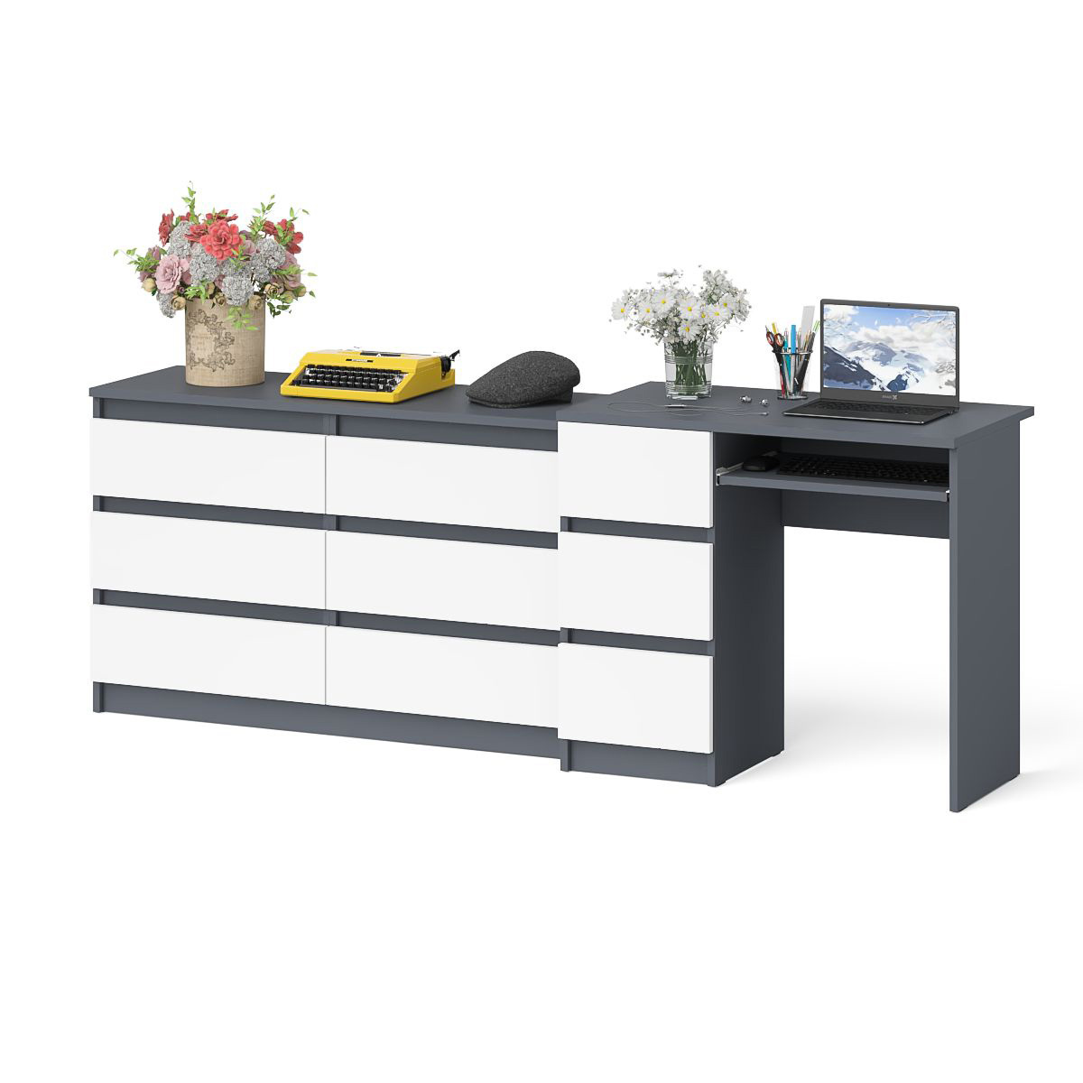 Изображение товара Стол компьютерный СВК МС-6Л+МК1200.6 — графит/белый, 210x50x76,6 см