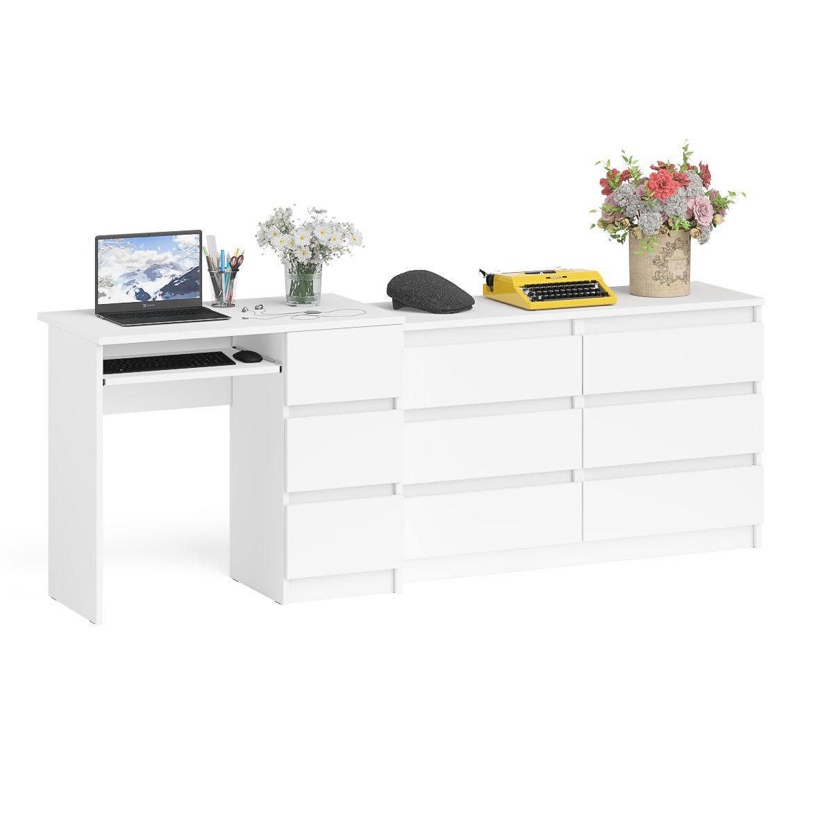 Изображение товара Стол компьютерный СВК Мори МС-6П и комод МК1200.6 Белый