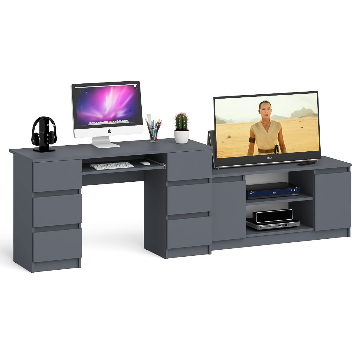 Изображение товара Стол компьютерный Свк Мори МС-2 с тумбой МТВ1200.1 255.8x76.6x50 см ЛДСП цвет графит